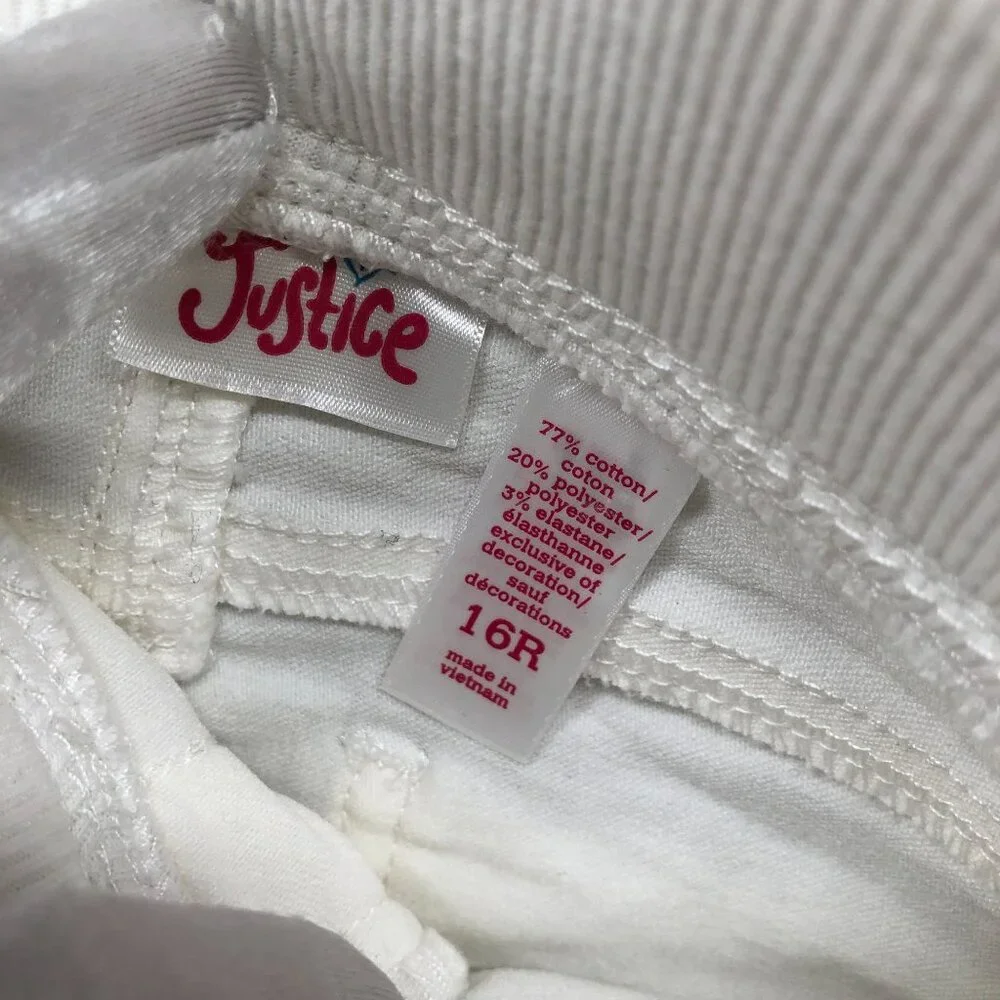 Justice Girls Size 16 White Denim Shorts‎ Pull On Jean Short Stretch Drawstring